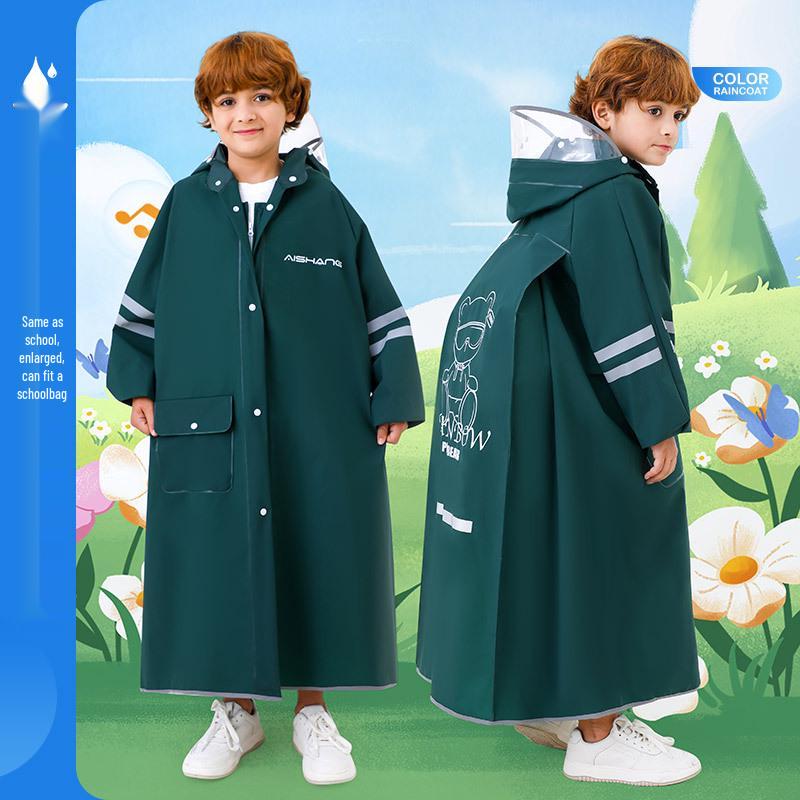 Kids' Long Raincoat with Backpack Compartment - Stormproof Poncho for School, Boys & Girls Plus Size