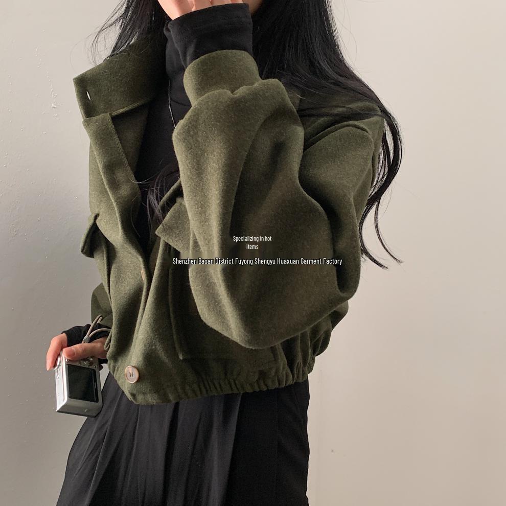 Trendy Korean Autumn/Winter Stand-Up Collar Casual Woolen Coat for Women