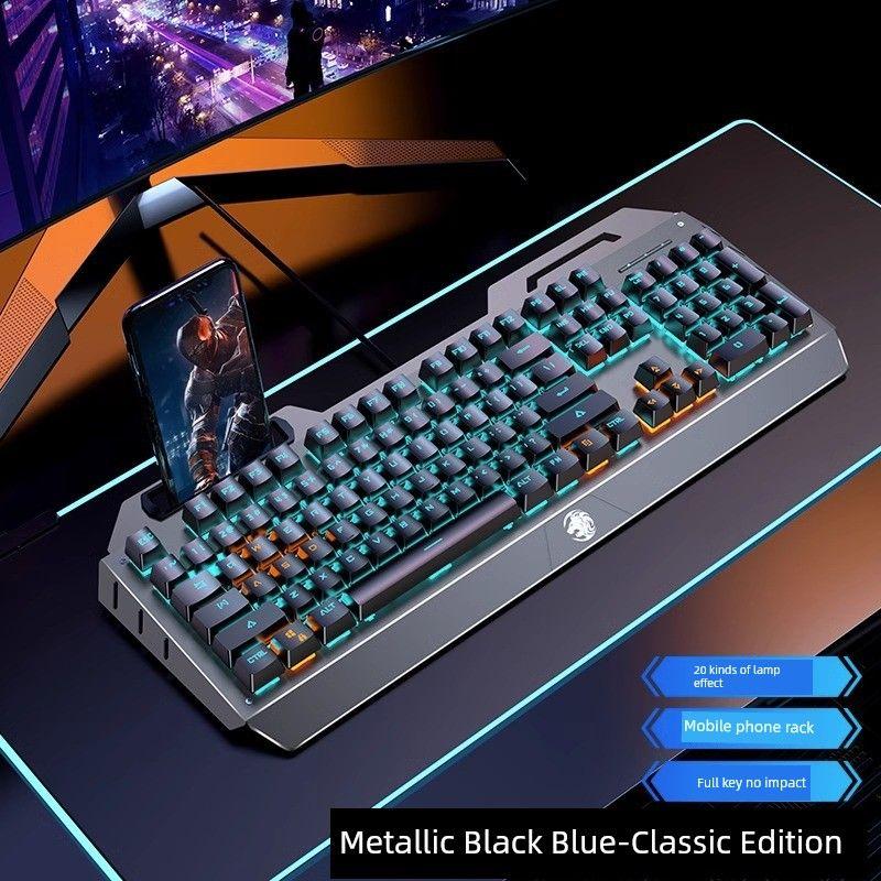 

Prewalker Wired Tk900 Mechanical Keyboard E-Sports Games Male Key Mouse Suit Fangjian Knob Mechanical Shaft Body Wired Black-[Ice Blue Green Shaft] No Knob No