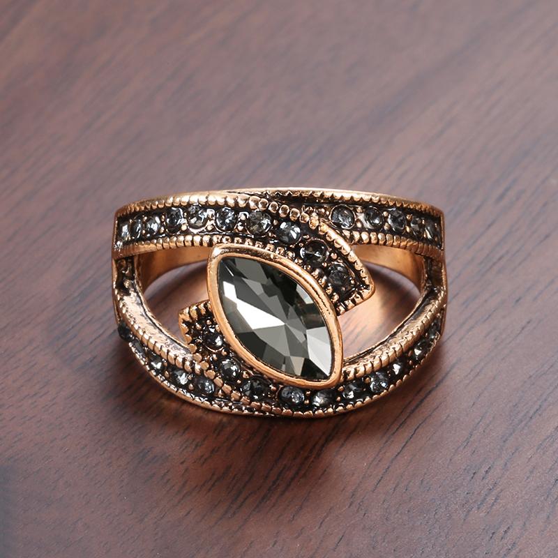 Boho Ethnic Bride Wedding Crystal Ring Antique Gold Color Big Zircon Stone Rings For Women Vintage Wedding Jewelry