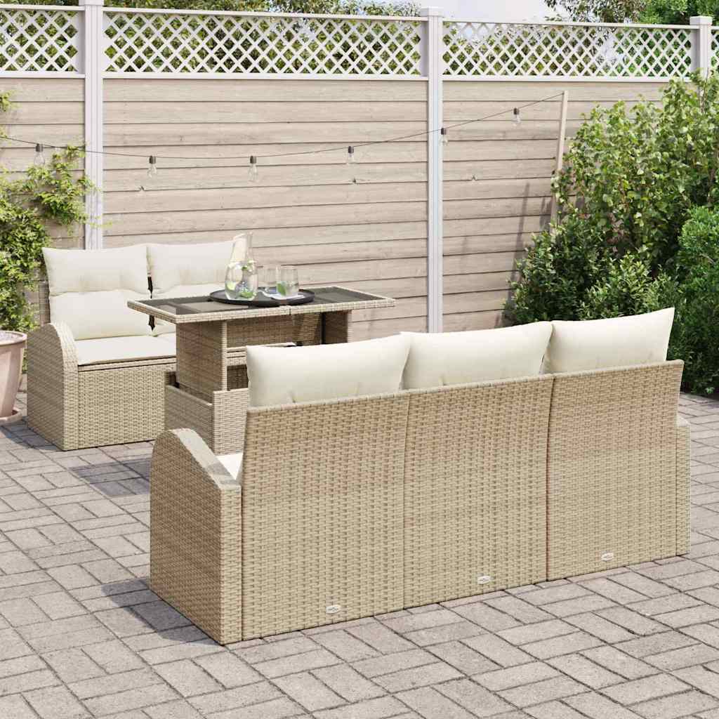 Garden Sofa Set with Cushions 6 pcs Beige Poly Rattan