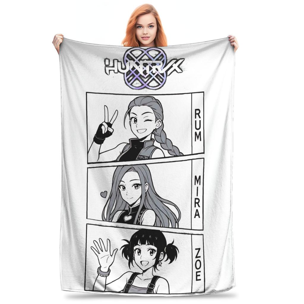 Kpop Lovci démonů Zoey Huntrix Přikrývky Plyšová z korálového rouna Super měkká přehozová deka na postel, pohovku, do ložnice, prošívaná