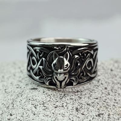 Mens Nine Tails Fox Stainless Steel Ring Fashionable Personality Jewelry