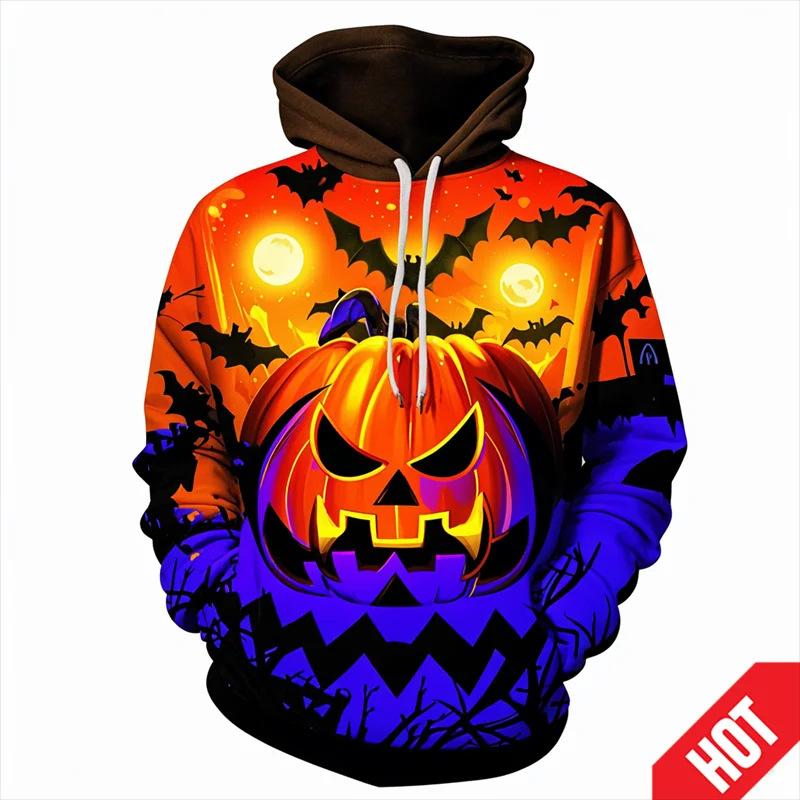 Autumn 3D Fun Pumpkin Pattern Printed Hoodies Fashionable Casual Sports Long Sleeved Men's Hooded Sweatshirts