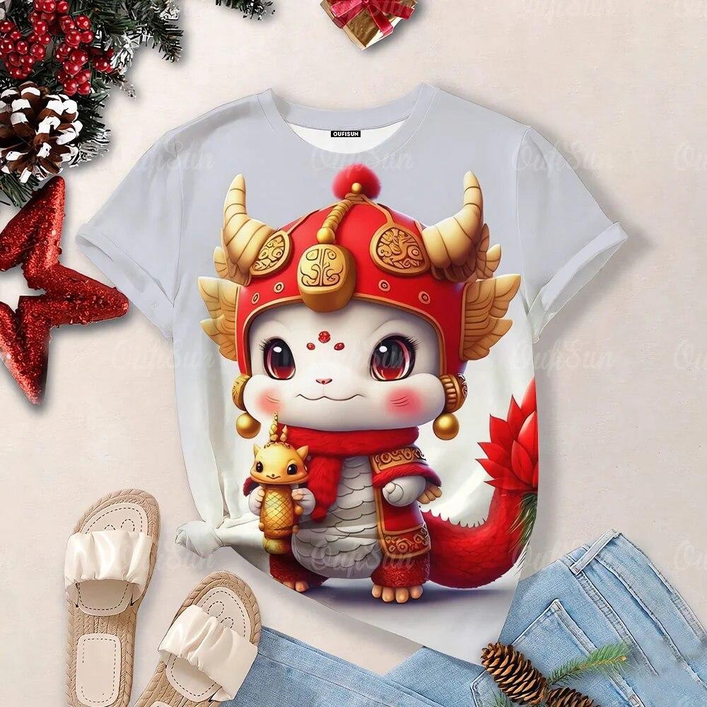 Women's Cartoon Dragon T-Shirt Fashion 3d T Shirt Fashion Near Short-Sleeved Oversized Streetwear Tees Casual Woman Tops