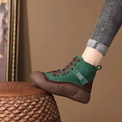 2025 Women Vulcanized Shoes Autumn Women's High Top Sneakers Winter Lace-up Round Toe Casual Thick Sole Non-slip Women's Shoes