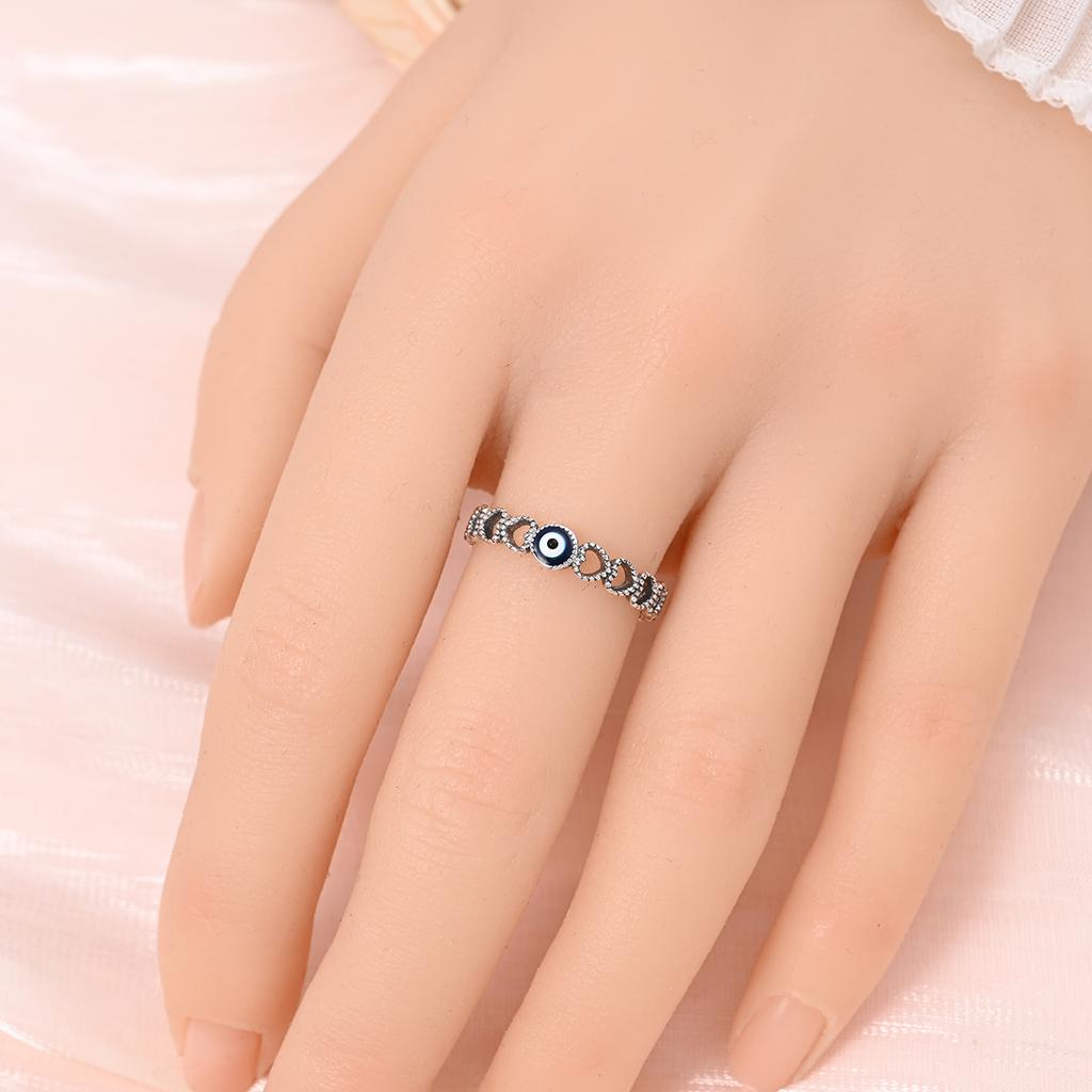 925 Sterling Silver Evil Eye Amulet Ring for Women Wedding Engagement Gifts Stackable Star Moon Heart Flower Ring
