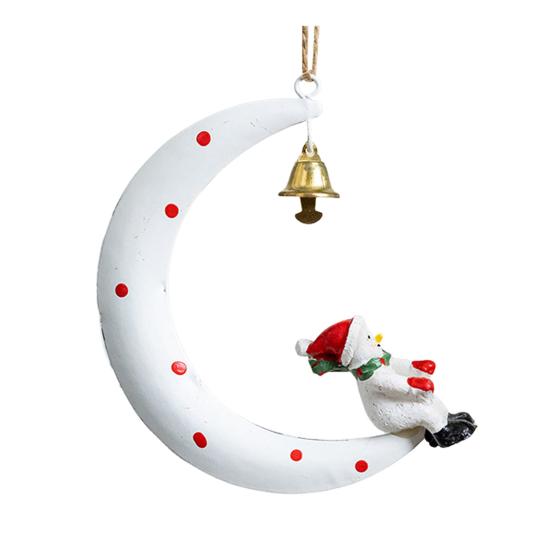 Christmas Pendant Moon Shape Design Christmas Elements Snowman Santa Claus Elk Hanging Pendant Holiday Atmosphere Ornament