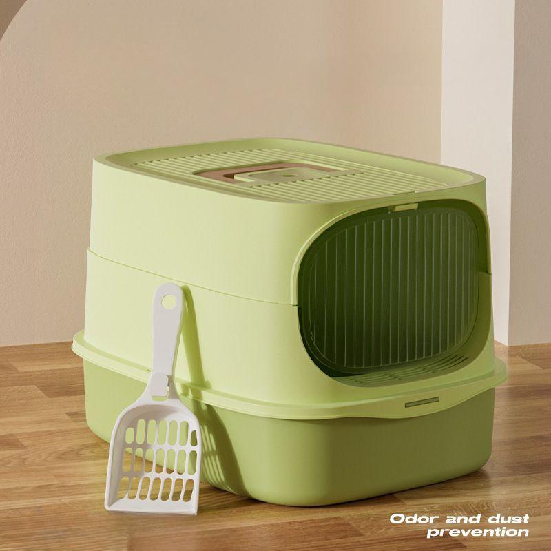 Katzentoilette voll halb geschlossen Toilette niedriger Einstieg spritzwassergeschützt tragbare Katzentoilette mit Deckel Katzentoilette geschlossen Katzentoilette
