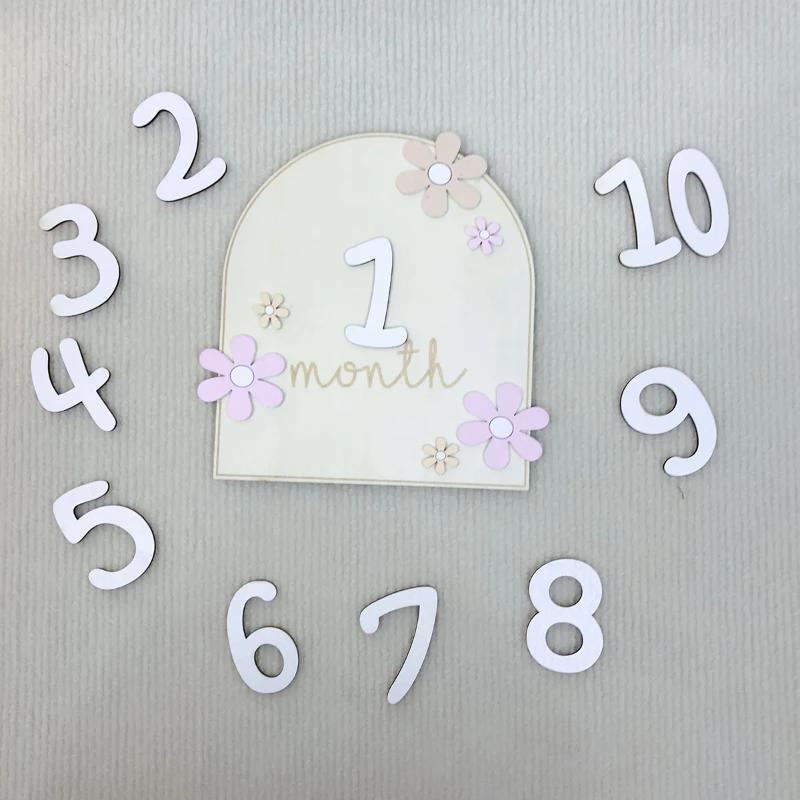 Girls Boys Newborn Photography Props Baby Milestone Photo Props Wooden Baby Monthly Milestone Cards 3D Flowers Double Sides