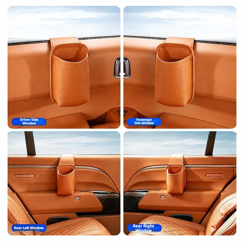 SEAMETAL Car Door Cup Holder Box Drink Rack Storage Bin Car Door Storage Pocket Leather Texture Soft Lining Phone Key Organizer Adhesive Mount