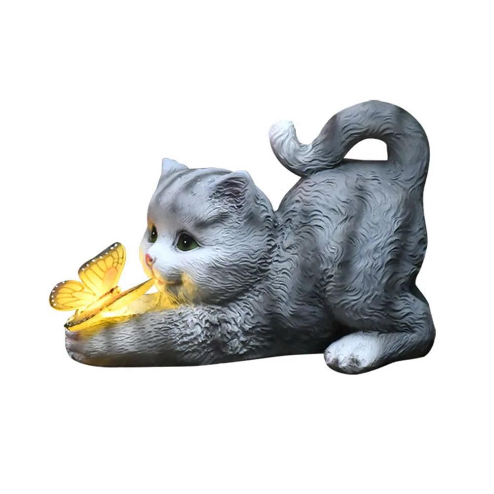 Cat Solar Garden Statue Solar Garden Statue Cat Housewarming Gift Outdoor Decoration with Cat Holding Butterfly for Mom Grandma