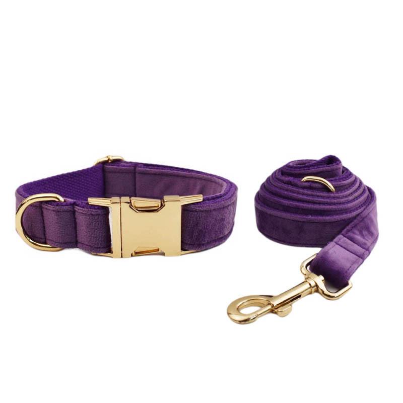 Purple Velvet Dog Collar & Leash Set XS