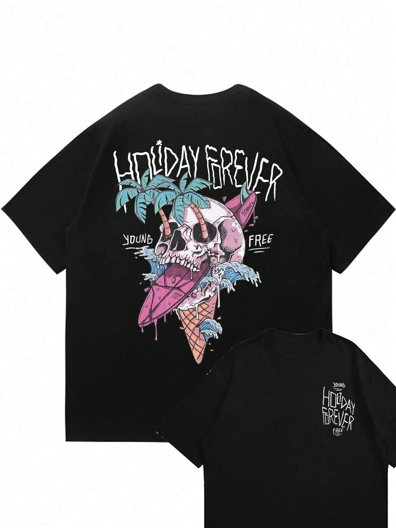 

Ice cream skull print tshirt mens 100 cotton tshirt fashion large size top casual short sleeve street trend new tshirt S