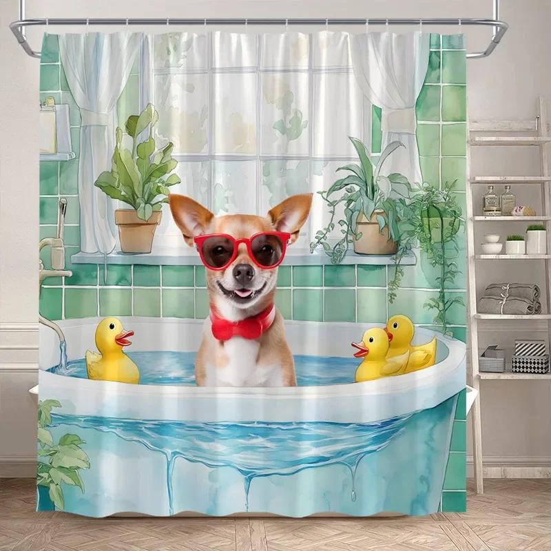 Lustige Badende Dinosaurier Duschvorhänge Schwarze Katze Tiersilhouette Kinder Badevorhang Modernes Polyester Badezimmerdekor mit Haken