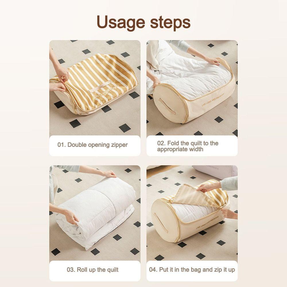 Cylindrical Quilt Compression Bags Large Capacity Stripe Household Quilt Foldable Storage Bag Storage Organization Tools