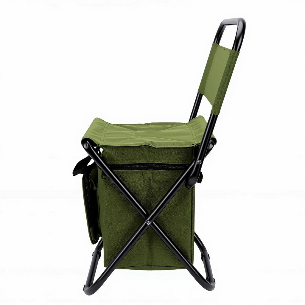 Fishing Chair with Cooler Bag OD Green 220.46lb Load Bearing Portable Foldable Fishing Backrest Stool for Outdoor