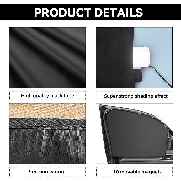 QUICTO Car Window Sun Shades, Universal Interior Accessories - Double-Sided Black (4Pcs)