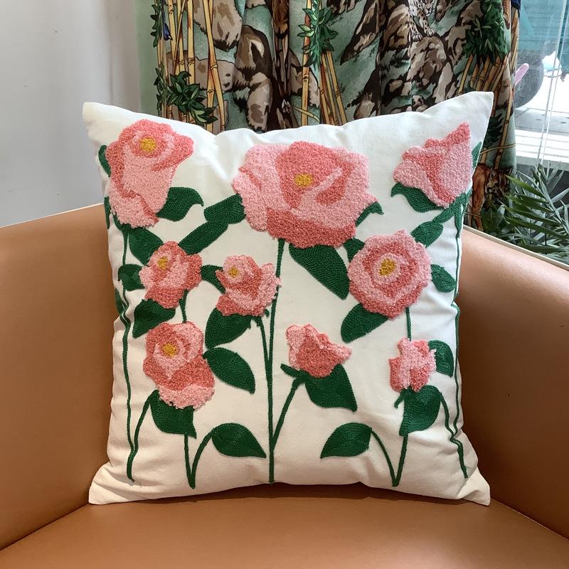 Kissenbezug mit Chenille-Stickerei: Sofa im pastoralen Heimstil, Dekokissen und Lendenstütze