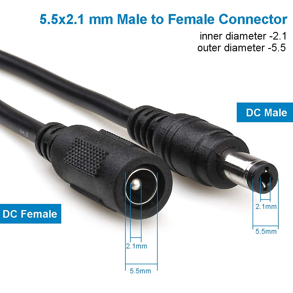 DC 12V Extension Power Cable Male To Female 2.1mm*5.5mm Connector Wire 0.5m 1m 2m 3m 5m 10m White Black Power Cord For LED CCTV 5