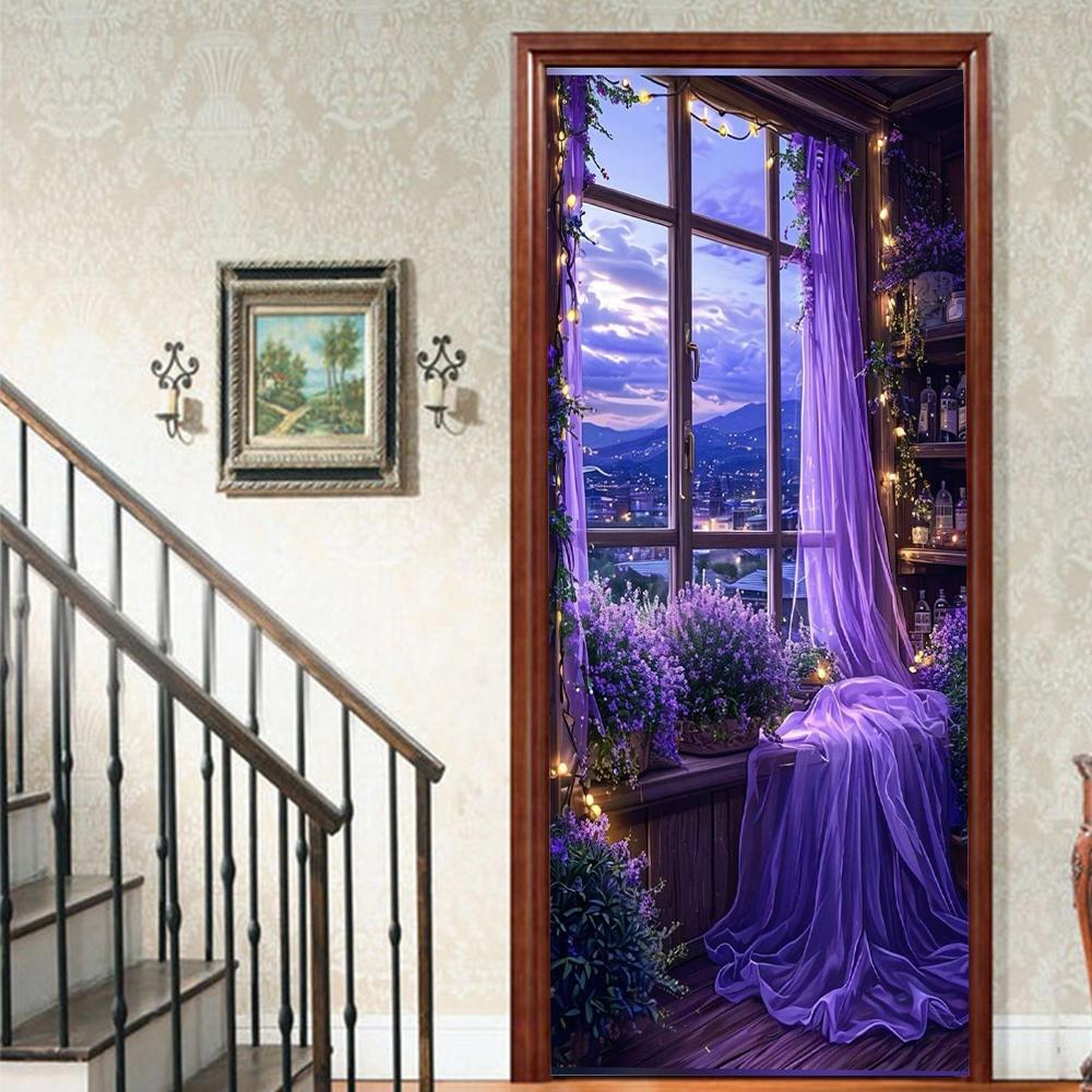 1Pcs landscape Vinyl Door Sticker For Bedroom Home Decor Self Adhesive Removable Wall Decal Door Renovation Waterproof Poster