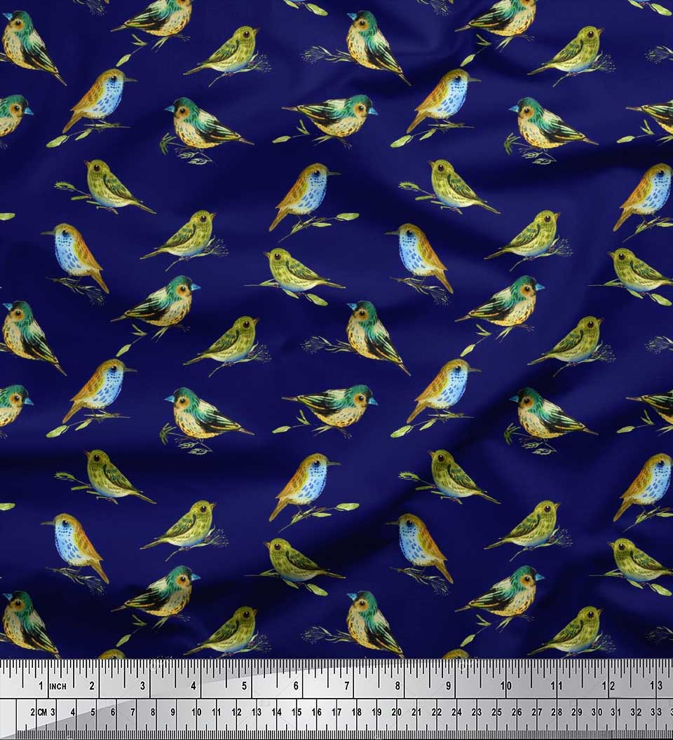 

Шовкова тканина Soimoi Satin Flycathcer Bird Print Швейна тканина метр 42 дюйма 46 Inch Wide - Rayon Crepe синій