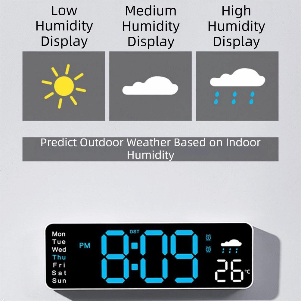 Large Screen Alarm Clock Temperature Humidity  Display LED Clock Digital Wall Clock  Living Room