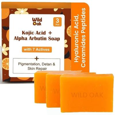 WildOak Koyu Leke ve Pigmentasyon Onarıcı Sabun | Kojik Asit, Alfa Arbutin, Niasinamid, C Vitamini, Zerdeçal ve Meyan Kökü | 3'lü Paket