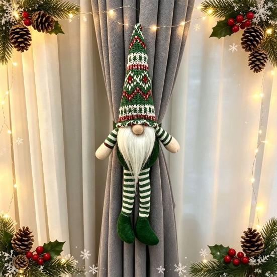 Seasonal Curtain Holdbacks Christmas Plush Gnome Buckle, Scandinavian Santa Doll Tiebacks, Buckle for Living Room Faceless Dwarf Holdback Fastener