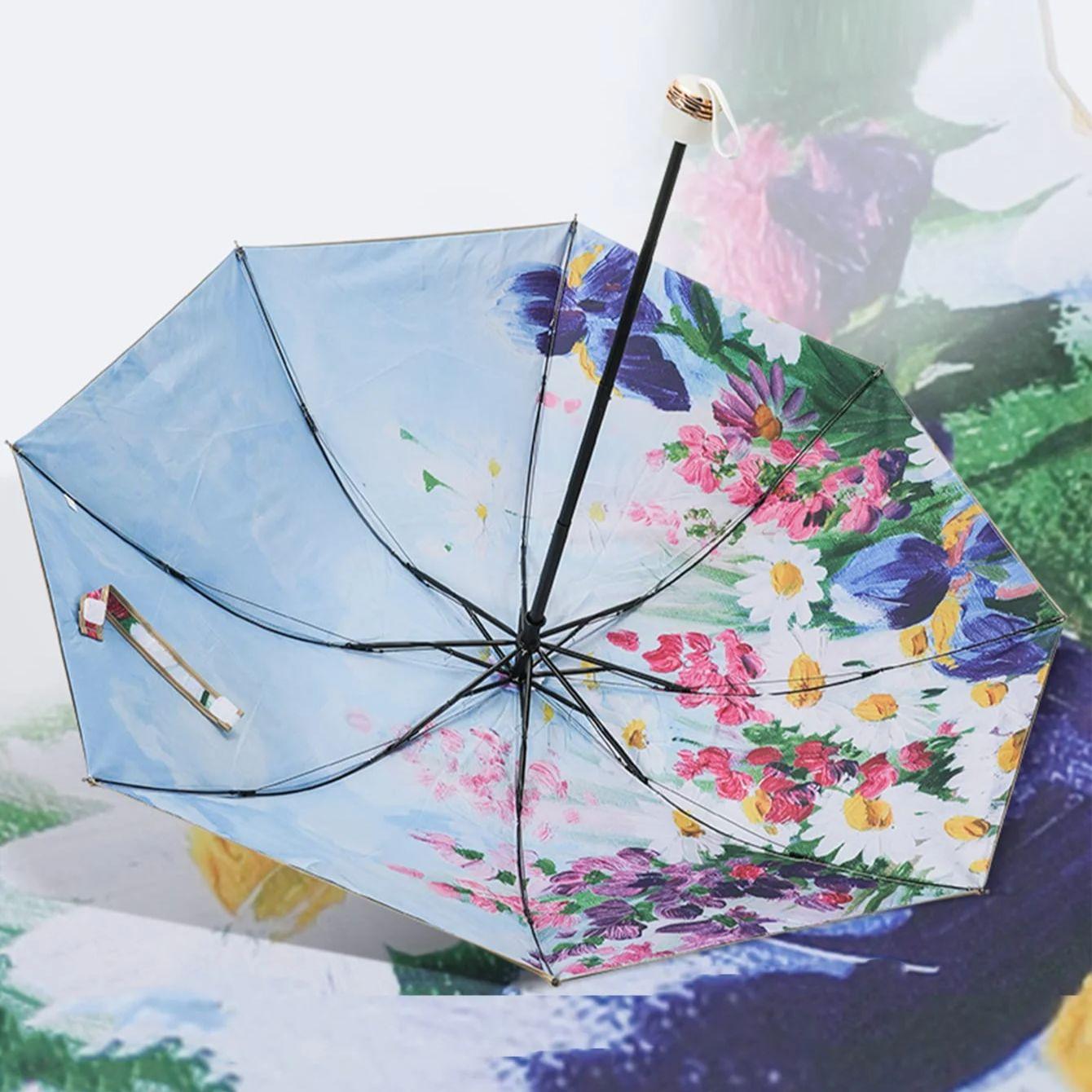 

Устойчивый к ультрафиолетовому излучению женский двухцелевой солнечный и дождливый зонт-маргаритка с двойным слоем черного клея