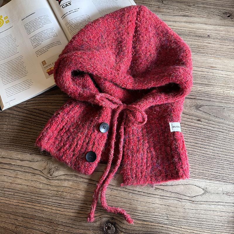 Solid Knitted Color Cap With Wide Brim And Ear Warmers For Autumn Winter Casual