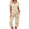 Women's Casual Two Piece Outfit Set Christmas Print Short Sleeve Pants