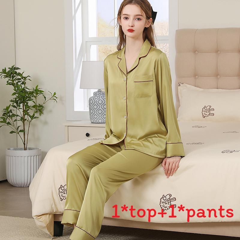 Silk Pajama Set For Women Spring Summer Light Breathable Lounge Sleepwear For Home Use