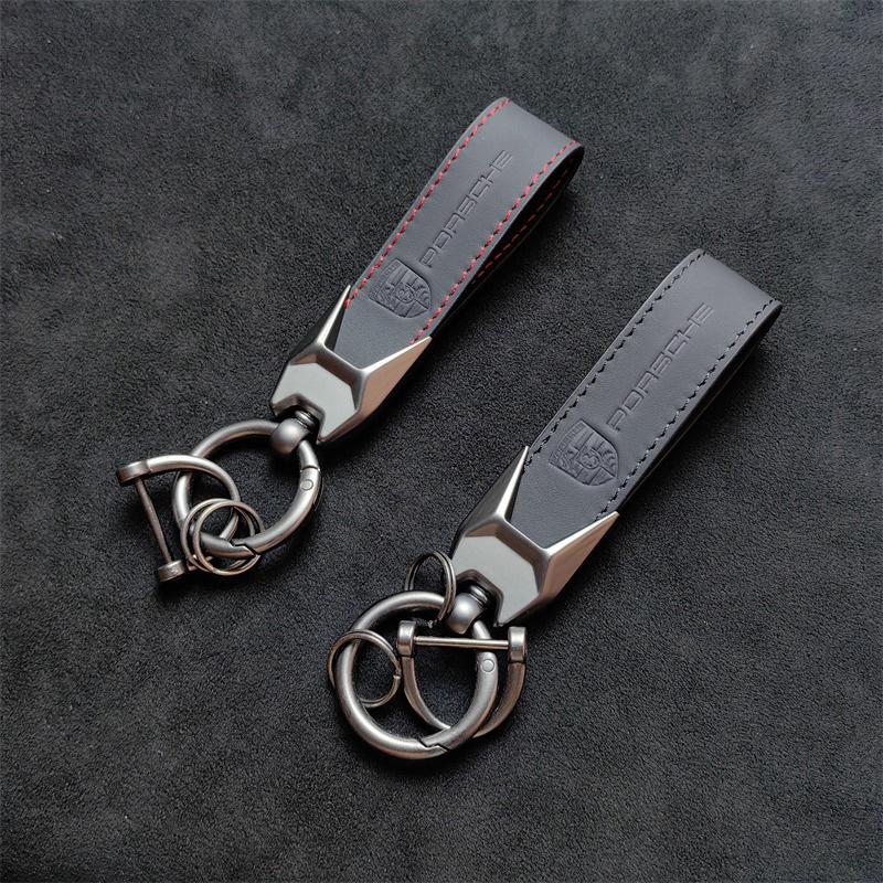 High-end PU Leather Car Keychain Anti-Loss Key Ring For Porsche Cayenne Panamera Macan Boxster 911 Carrera-GT 928 944 Accessory RT9