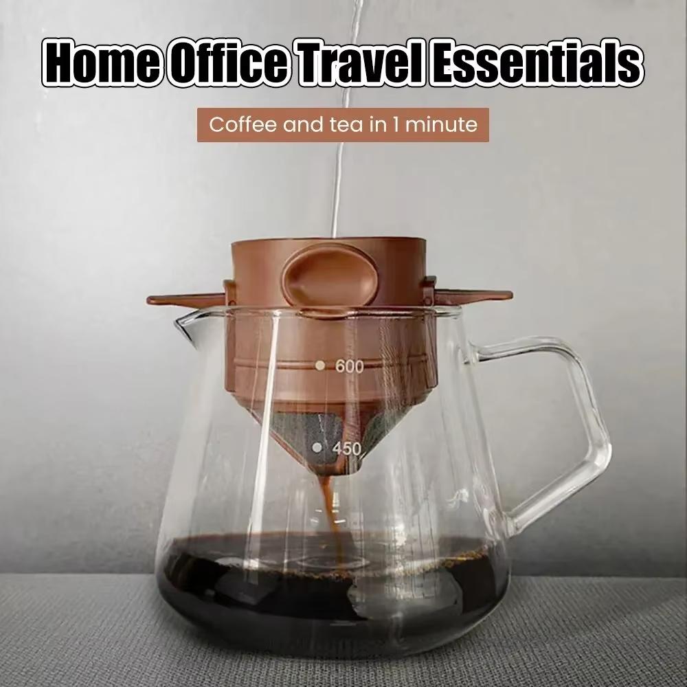 Little Angel Portable Coffee Filter Cup Foldable Hand Brew Reusable Teapot Stand Double-Layer 304 Stainless Steel Coffee Filter
