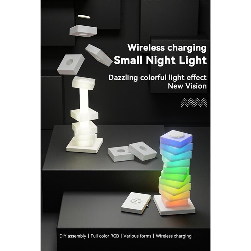 A74E-LED Bedside Table Lamp Wireless Charger Night Light Ambient Light RGB DIY Dimmable Nightstand Lamp Bedroom Dec