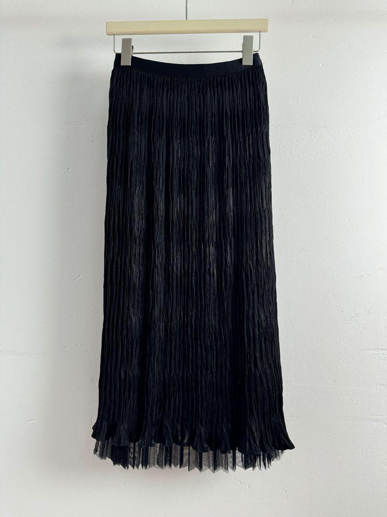 Reversible Crushed Pleated Midi A-Line Skirt with High-End European & American Style