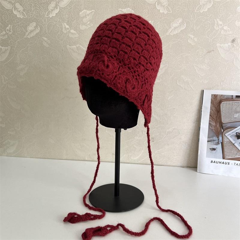 

Литературные и связанные крючком вручную шапки Женские осенне-зимние шапки из мохеровой шерсти Сладкие и милые модные шапки-баотоу M（56-58cm）