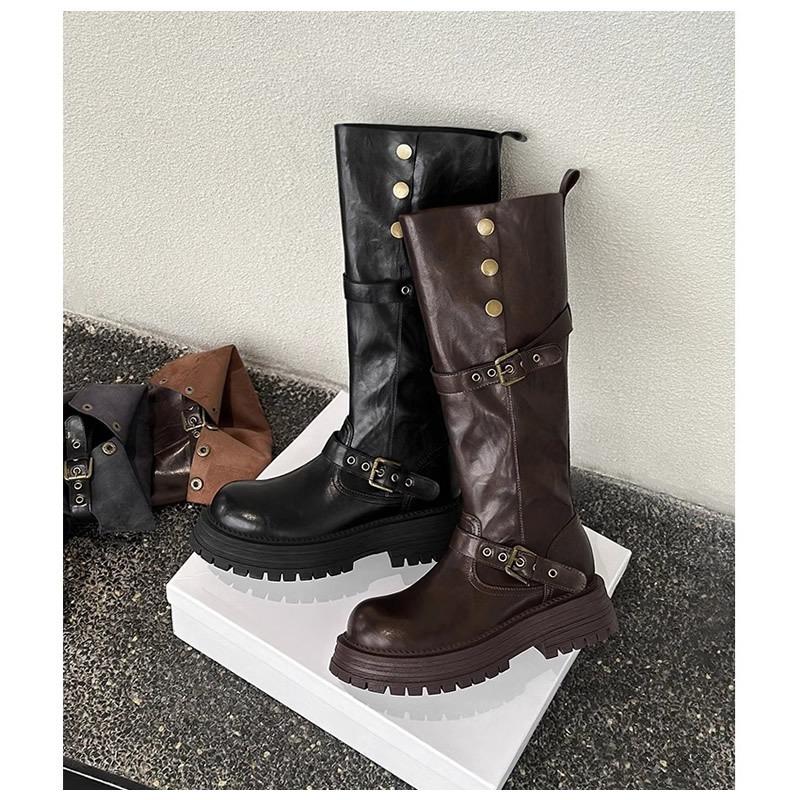 Neue große Schaftumfang dicke Bein Stiefel Ritterstiefel Schwarz dicke Sohle Hohe Stiefel Stiefel Damen