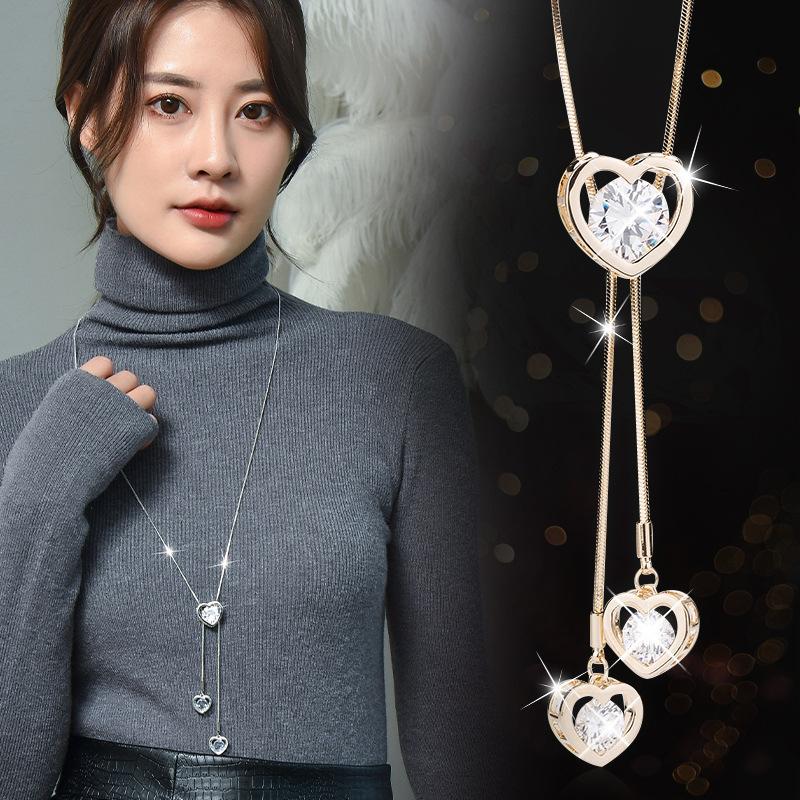 Temperament Love Sweater Chain Fashionable Long Peach Heart Necklace Autumn And Winter Versatile Pendant