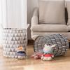 Round Folding Grid Stripe Laundry Storage Basket Clothes Holder Bucket Organizer