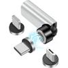 360°&180° Rotation Magnetic USB C Adapter 3 in 1 USB C Magnetic Adapter 3A Fast Charging QC3.0 480Mbps Data Transfer, Silver