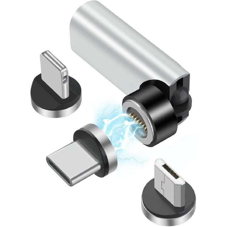 360°&180° Rotation Magnetic USB C Adapter 3 in 1 USB C Magnetic Adapter 3A Fast Charging QC3.0 480Mbps Data Transfer, Silver