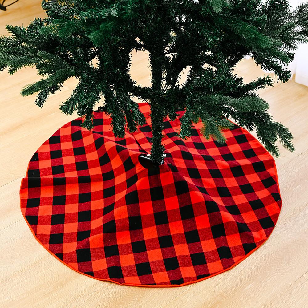 Charming Red And Black Plaid Christmas Tree Skirt 90cm Festive Holiday Decoration