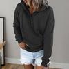 Women Fall Winter Hoodie Long Sleeve Loose Pullover Big Pocket Button Decor Drawstring Casual Soft Warm Hooded Elastic Cuff Lady