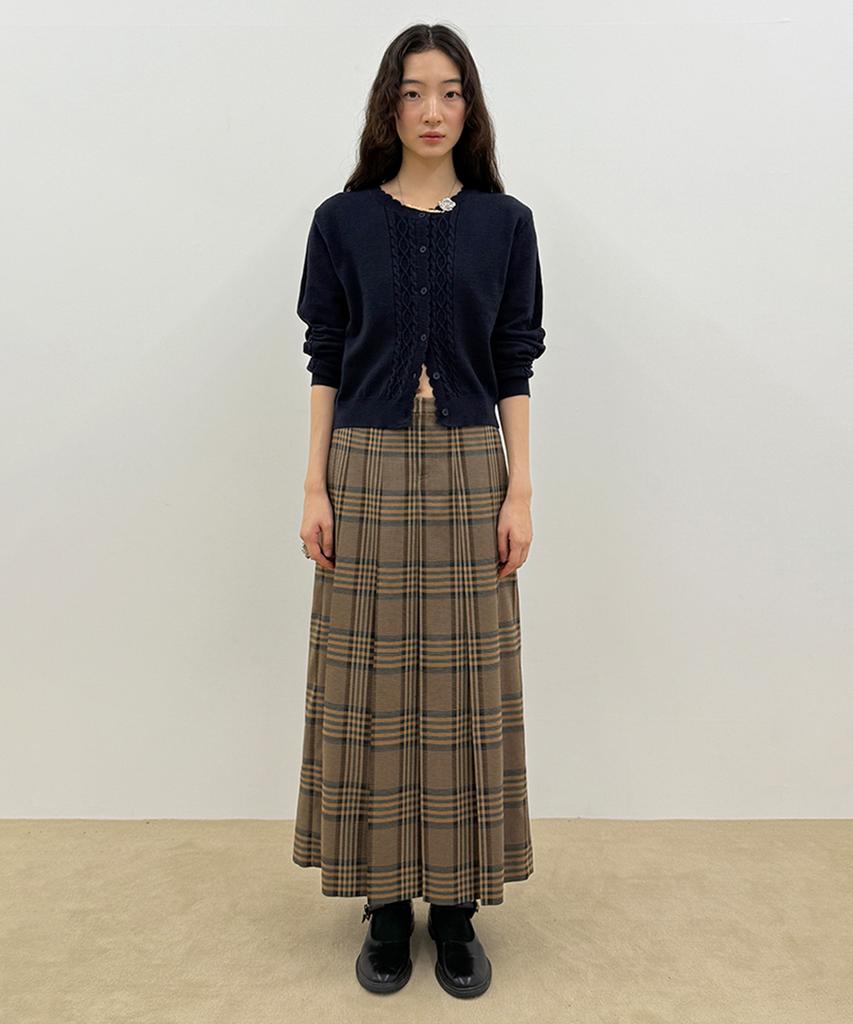 SINOON Mixed Cable Scallop Knit Cardigan (Navy)