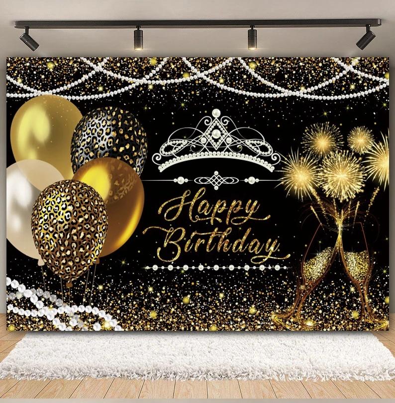 Happy Anniversary Backdrop Gold Balloon Glitter Love Heart Flower Birthday Party Bridal Shower Wedding Photography Background
