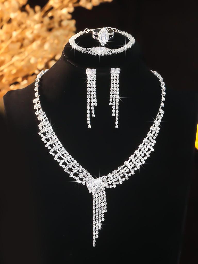 European Style Diamond-Inlaid Evening Necklace & Jewelry Set for Brides