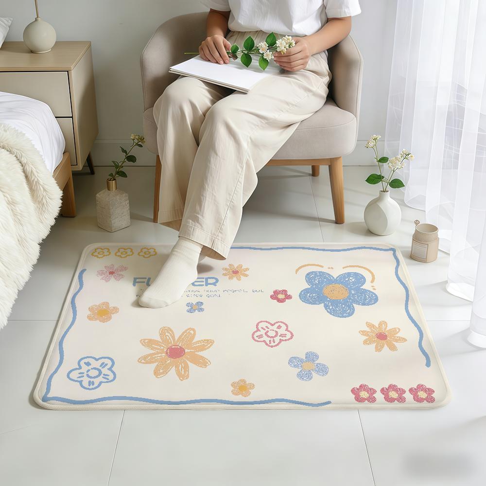 modern Simple cute flower art Home Bedside Rug Kitchen Bath Floor Mat Hallway Balcony Carpet Entrance Doormat hogar Decor