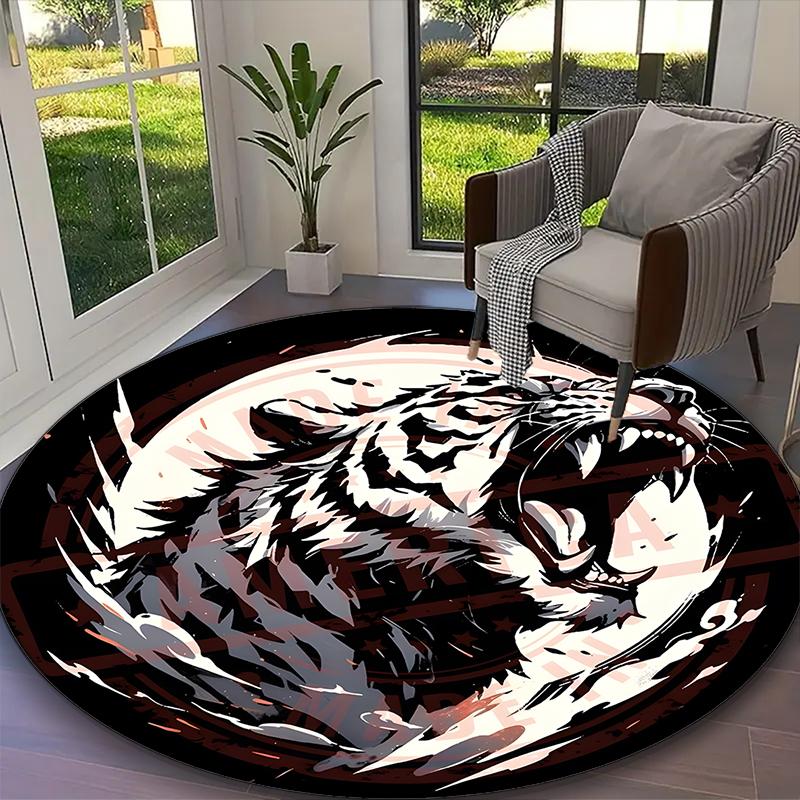 1pc tiger Printed Chair Rug for Home Office Use, Living Room Kitchen Game Room Round Carpet